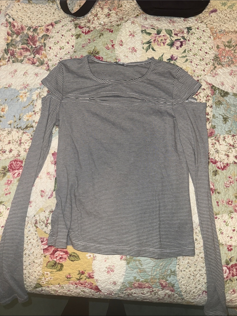Splendid Striped Long-Sleeve Women's Top - blue grey/White